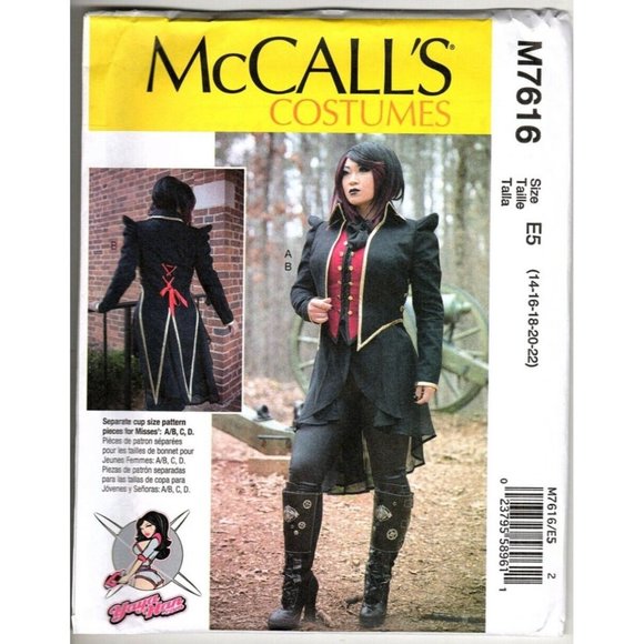 McCalls M7616 Misses Goth Steampunk Lined Jacket Sewing Pattern New 14 - 22 - Picture 1 of 2